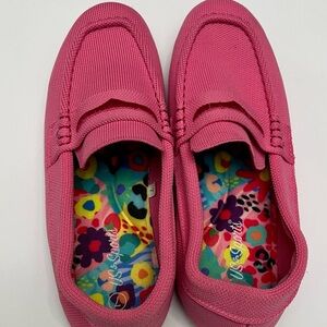 Pink Slip-On Loafers with Colorful Floral Insole